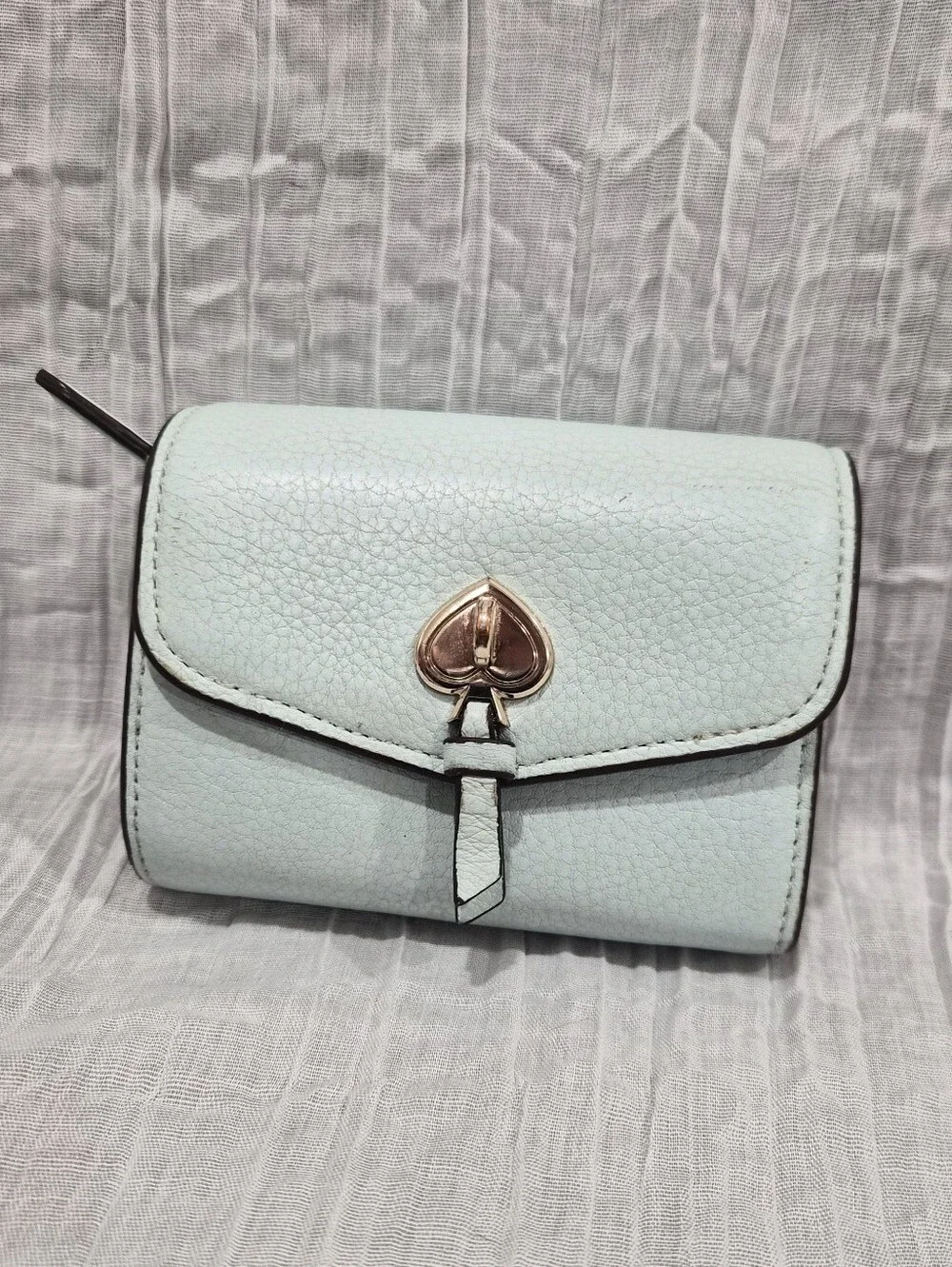 Kate Spade New York Marti Small Compact Bifold Wallet Light Blue Pebbled Leather